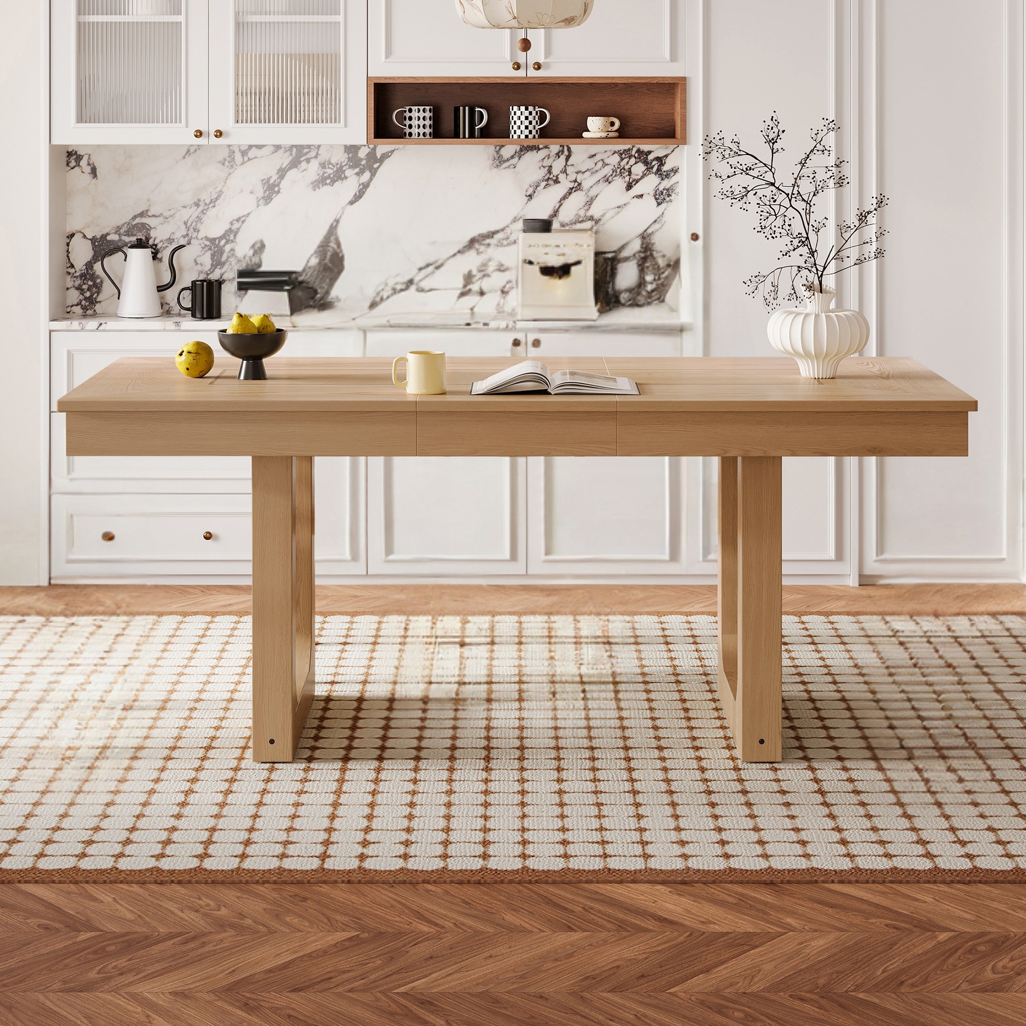 78" Extendable Dining Table, Farmhouse Wooden Kitchen Table with Removable Leaf for Family Gatherings