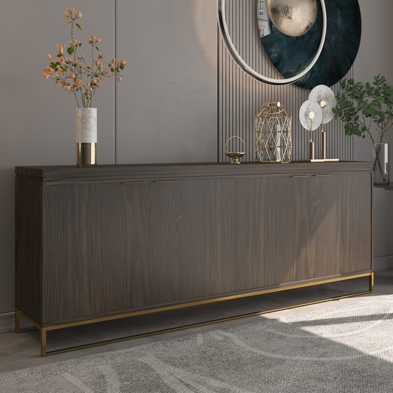 Clihome Furniture Wood 4-Door Accent Cabinet - Brown
