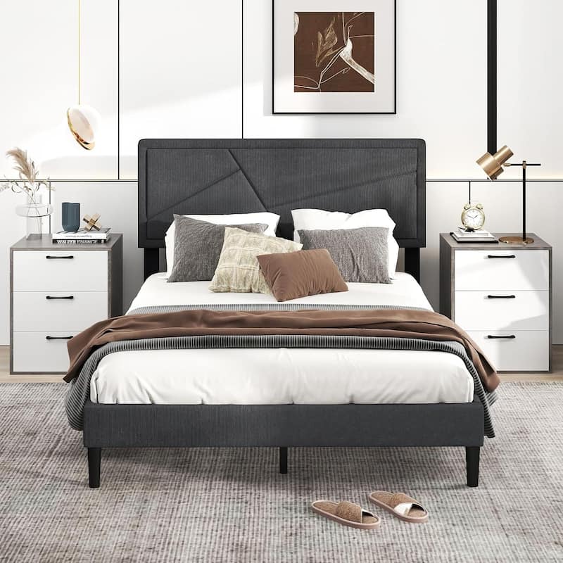 1/2 PCS Nightstand w/ 3 Drawers Modern Bedside Table w/ Gray Grain