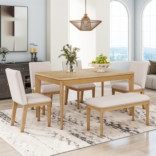 6-Piece Dining Table Set with Upholstered Dining Chairs and Bench - Bed ...