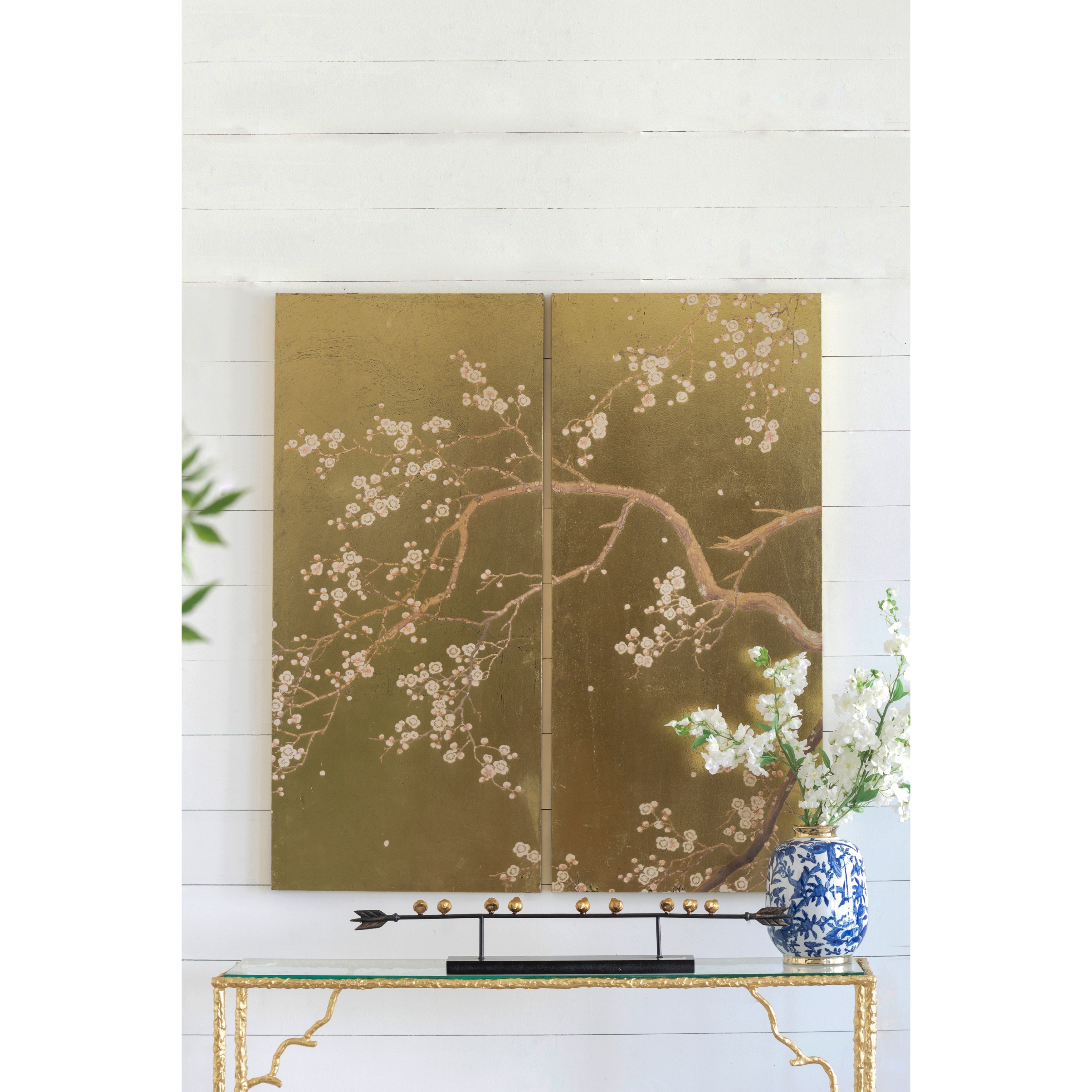21.5" x 47" Set of 2 Cherry Blossom Wall Art Panels, Wall Decor for Living Room Dining Room Office Bedroom