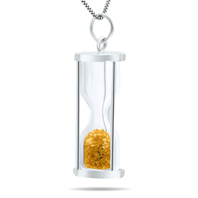 3/4 carat tw genuine November Citrine birthstone Hourglass Pendant Necklace - Tooth Fairy Pixie Dust Gift 925 Sterling Silver