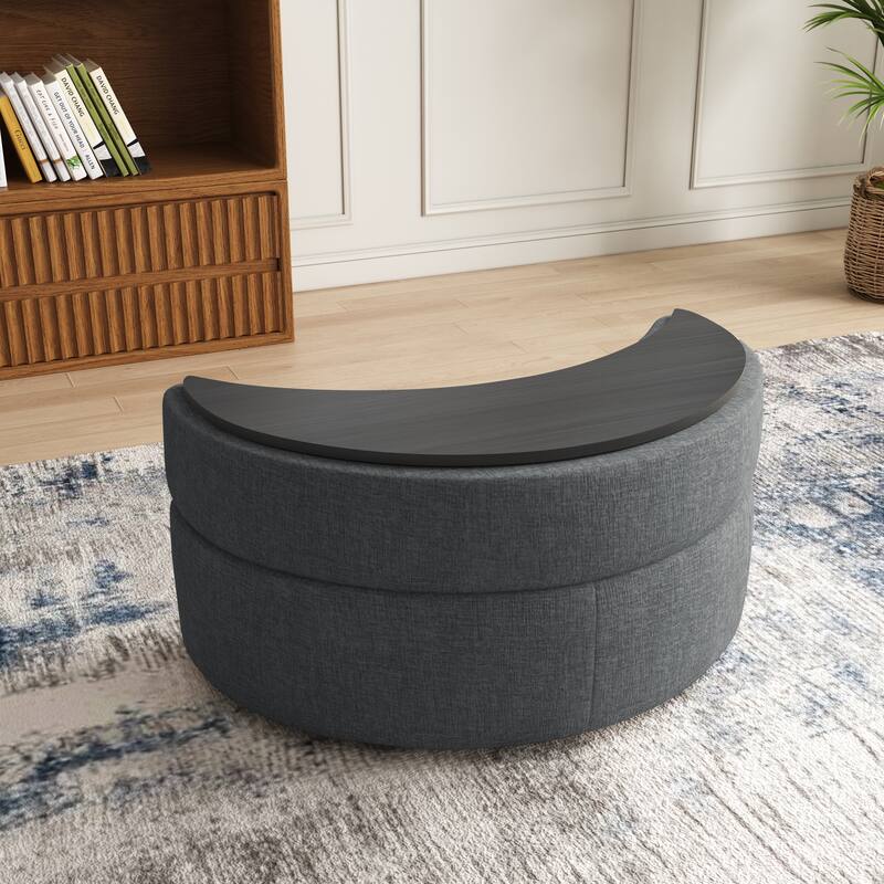 Moon Crescent Storage Upholstered Ottoman