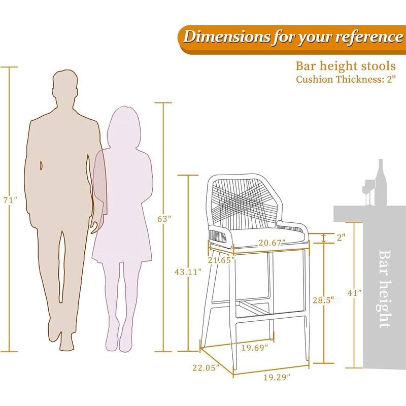 PURPLE LEAF Patio Sunbrella Bar Stools Set of 2 Handwoven Wicker Bar Height Stool Modern Aluminum High Bar Chairs