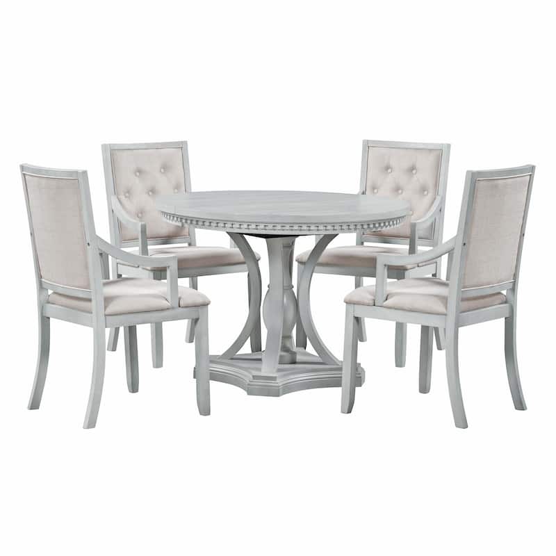 5-Piece Retro Dining Set with Extendable Fluted-Edge Table & Tufted Armchairs by Harper&Bright Designs