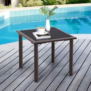 table patio side square glass end bistro tempered coffee metal furniture outdoor