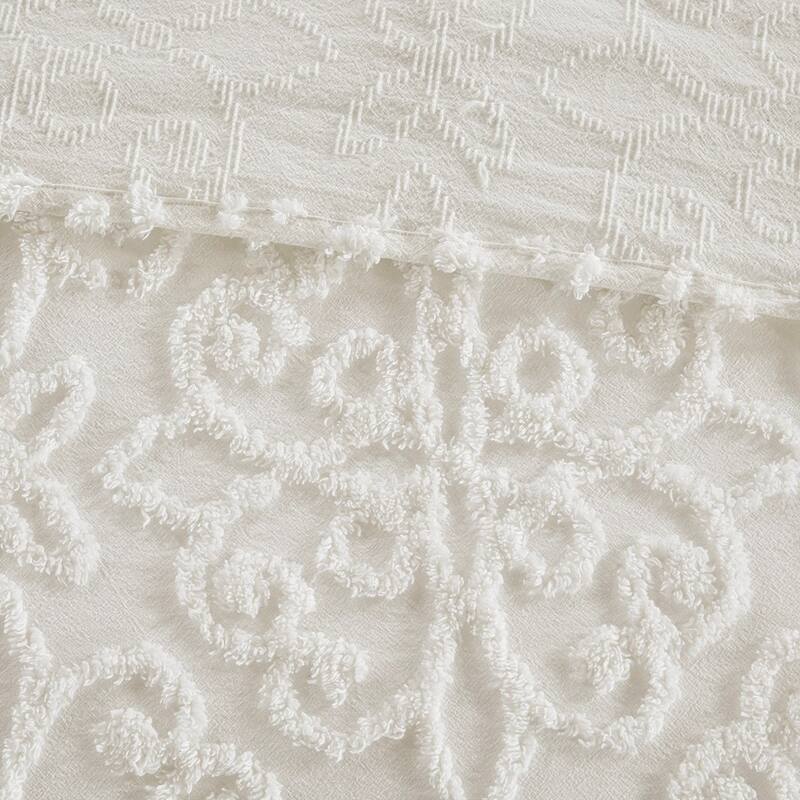 3 Piece Tufted Cotton Chenille Bedspread Set Off-White King/Cal King