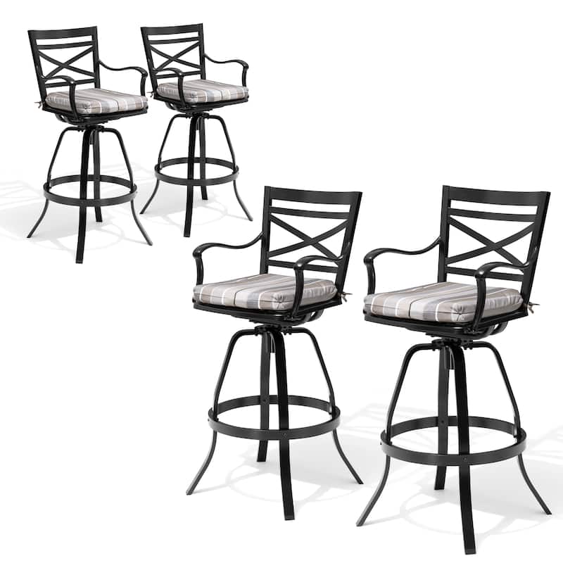 Outdoor Patio Bar Stools Aluminum Swivel Bar Chair with Sunbrella Cushion - 21.7 in W x 16.5 in D x 46 in H