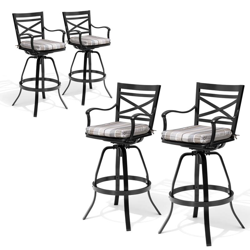 Outdoor Patio Bar Stools Aluminum Swivel Bar Chair with Sunbrella Cushion - 21.7 in W x 16.5 in D x 46 in H