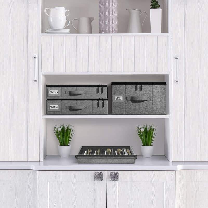 Sorbus China Storage Dinnerware Organizer for Platter Plate with Lid (Holds 4 Each) with Felt Protectors