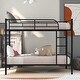 preview thumbnail 2 of 16, Black Twin over Twin Metal Bunk Bed with Fence & Ladder