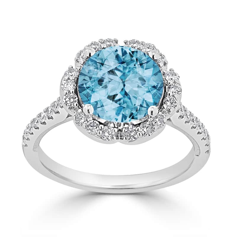 Auriya Vintage 3 1/10ct Fancy Sky Blue Topaz and Halo Diamond Engagement Ring 3/8ct Fancy 14k Gold