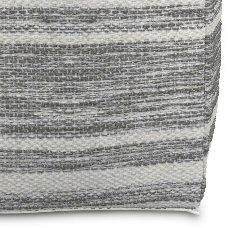 WYNDENHALL Eleanor Contemporary Square Woven Pouf in Black Melange, White Wool