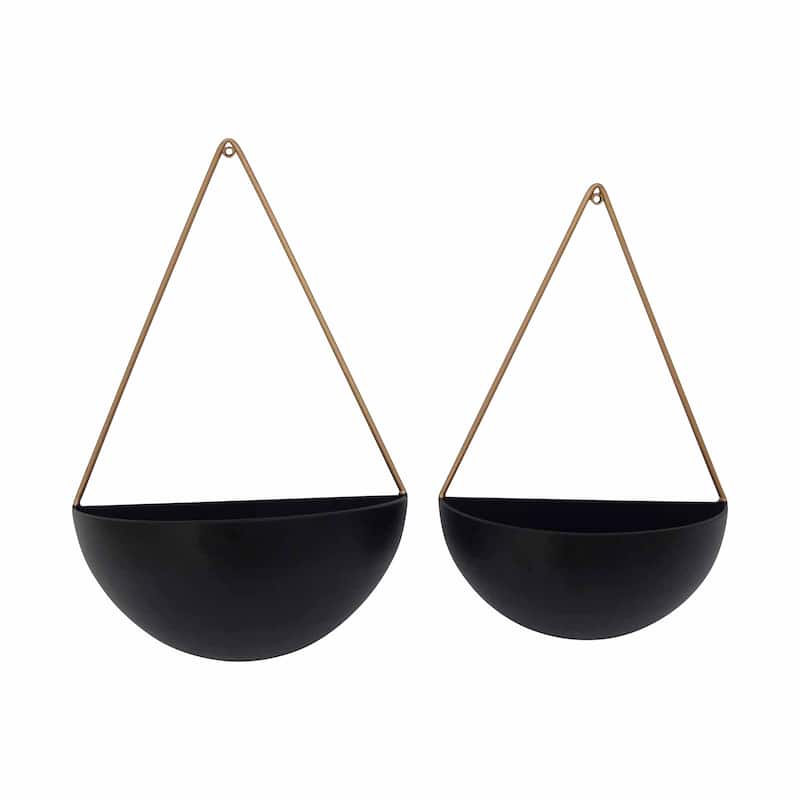 Sagebrook Home Modern Metal Half Moon Wall Planters Set of 2, Drainage Holes, Black and Gold, 12 L x 6 W x 18 H
