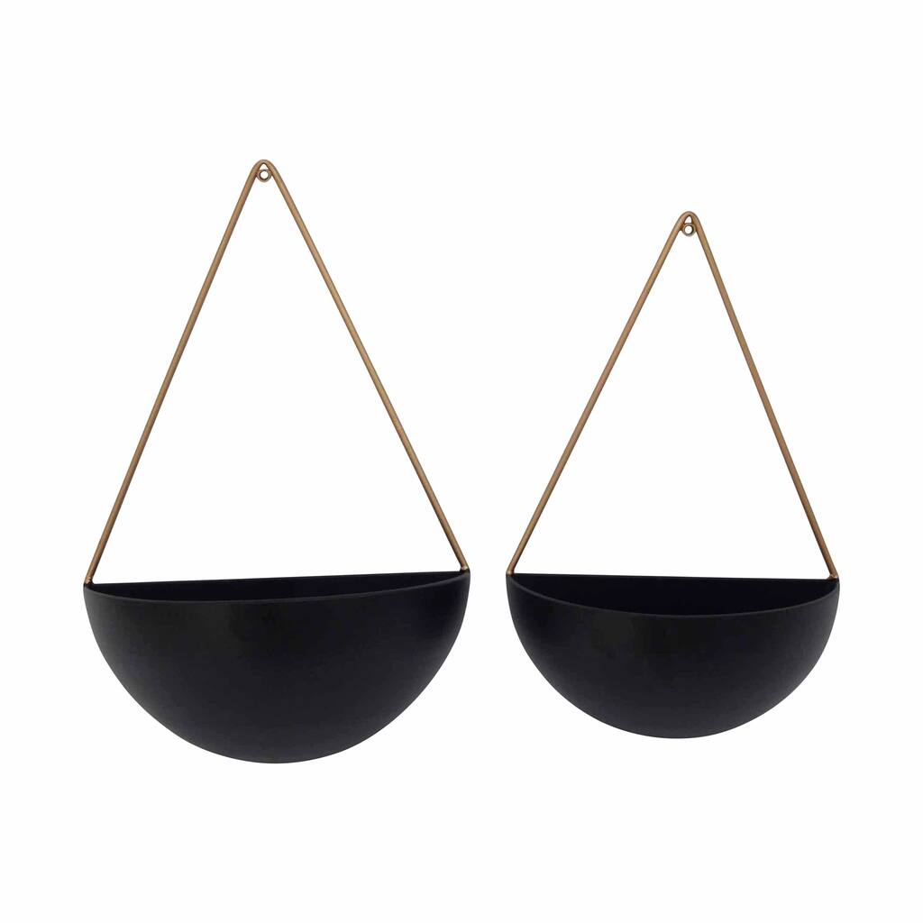 Sagebrook Home Modern Metal Half Moon Wall Planters Set of 2, Drainage Holes, Black and Gold, 12 L x 6 W x 18 H
