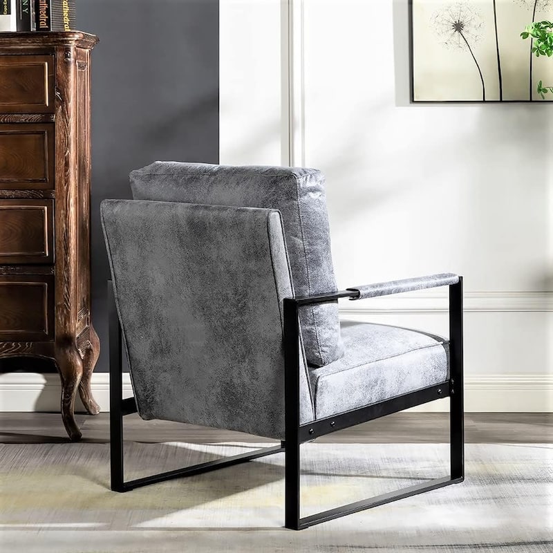Hosam 25.4" PU/Microfiber Upholstery Metal Arms Chair