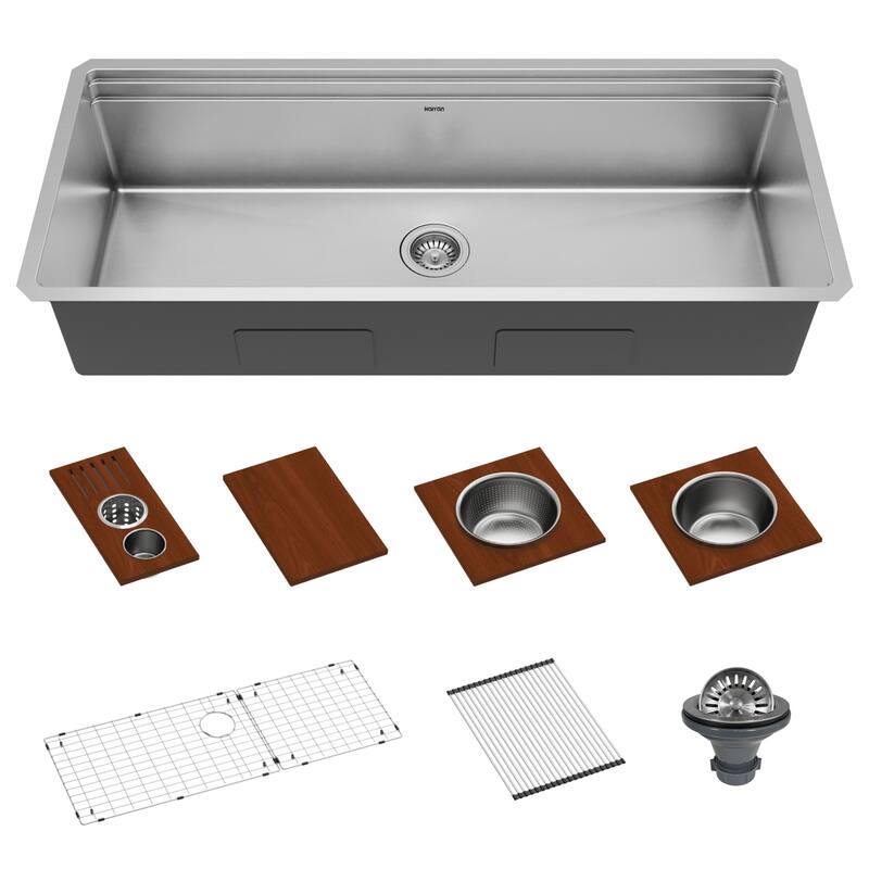 Karran 45" Undermount WS-90 Single Bowl 16 Gauge Stainless Steel Workstation Kitchen Sink