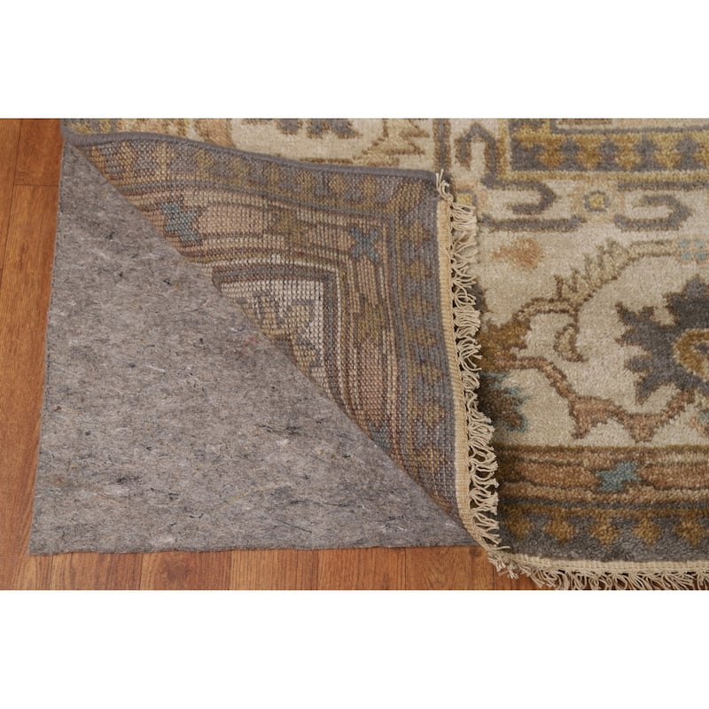 Geometric Gray Oushak Indian Area Rug Hand-Knotted Wool Carpet - 9'3"x 11'8"