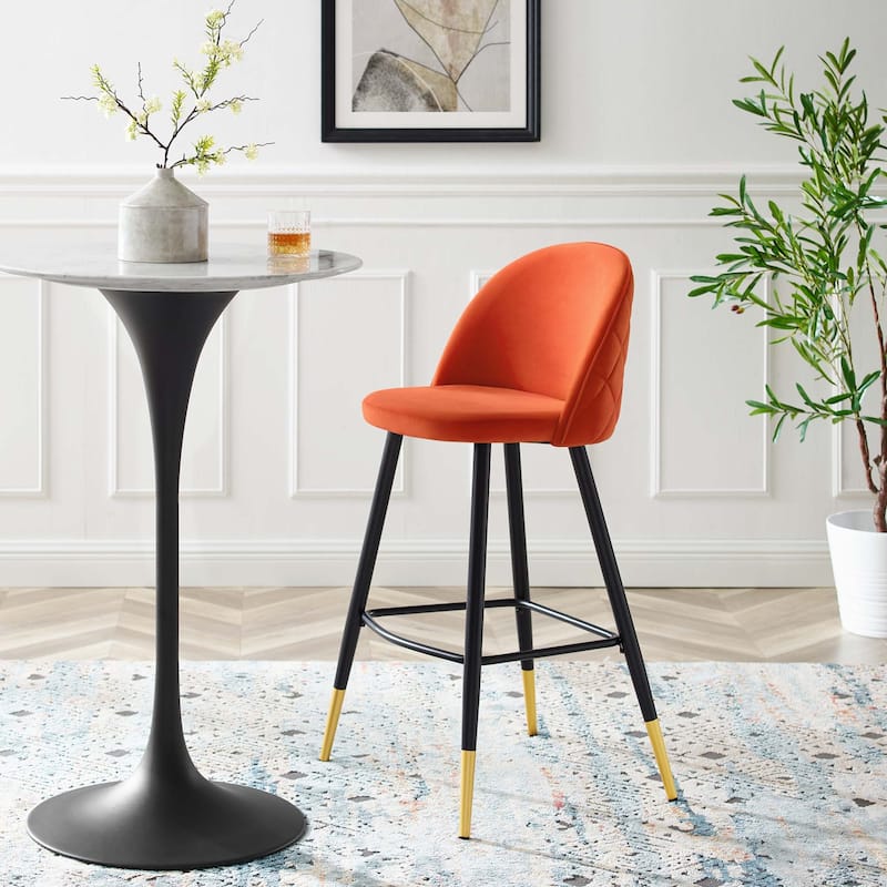 Modway Cordial Performance Velvet Dining Bar Stools in Mint, Set of 2