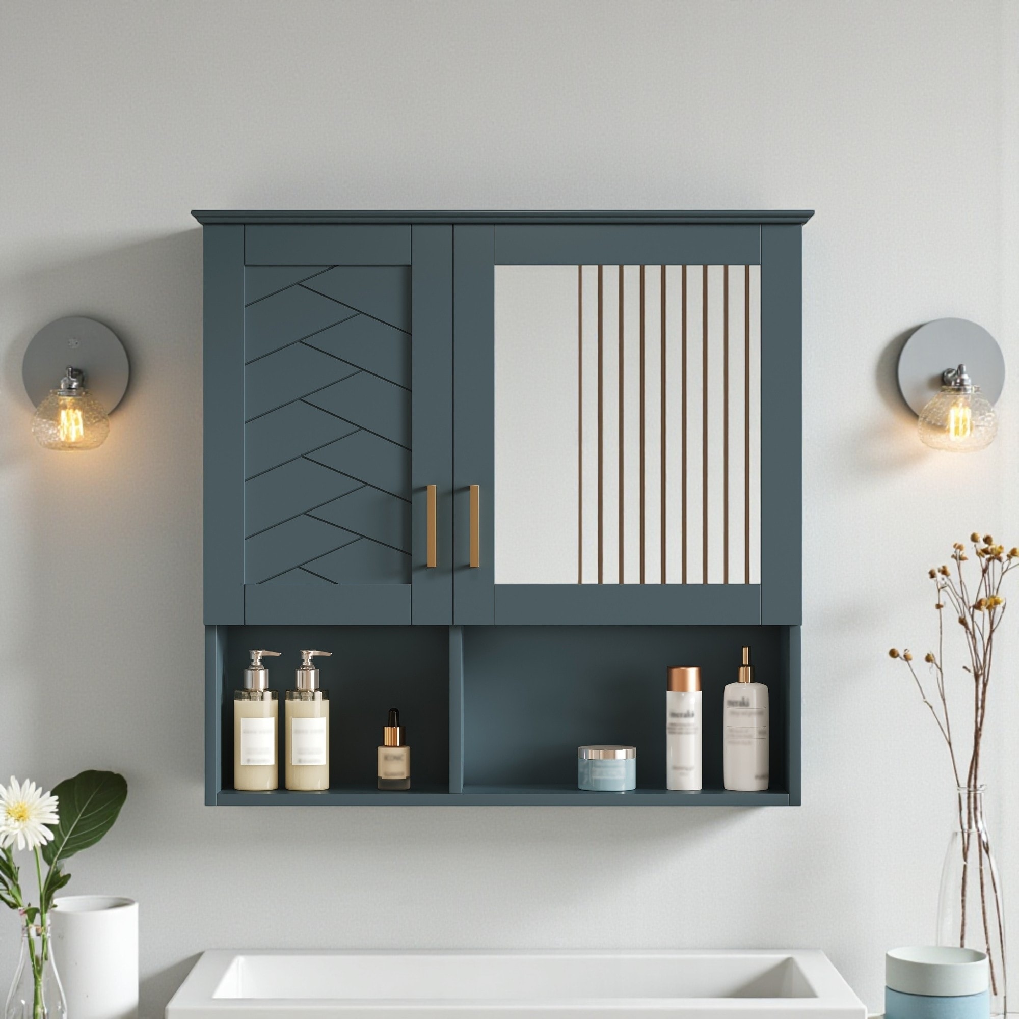 30 Inch Wall Mounted Bathroom Medicine Cabinet with Mirror, Adjustable Shelves, Soft Close Doors