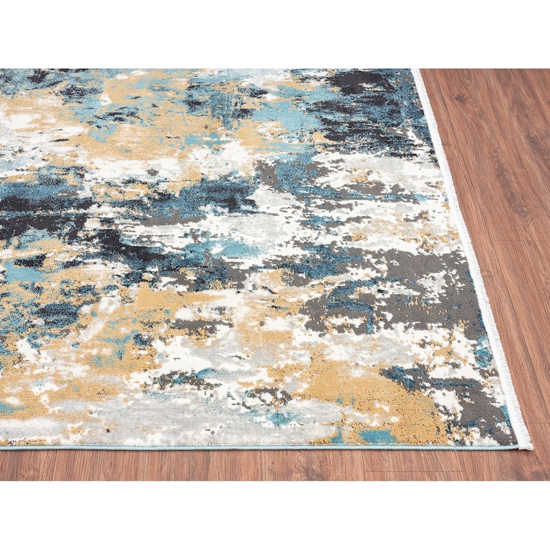 Abani Azure Collection Abstract Green Blue Grey Area Rug