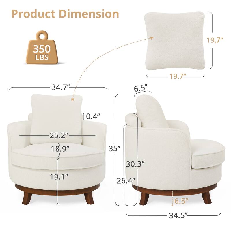 Modern Set of 2 Chenille Wooden Swivel Barrel Chair Upholstered Ergonomic Design