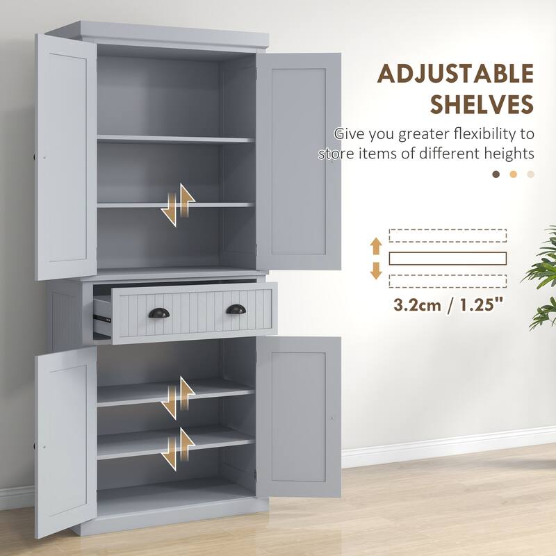 72" Kitchen Pantry, Tall Storage Cabinet, Freestanding Cupboard with Drawer