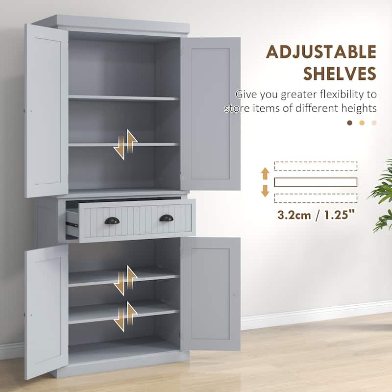 Freestanding Kitchen Storage Cabinet Pantry Cabinet Buffet Cabinet with Beadboard Doors and Adjustable Shelves