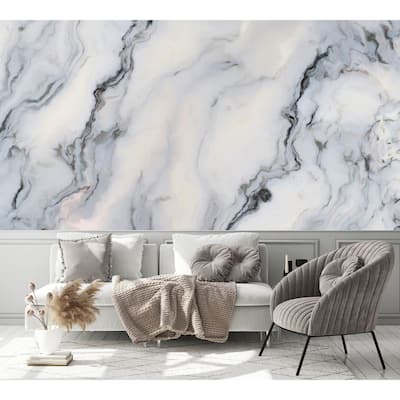 GK Wall Design White Marble Pattern With Curly Blue And Black Veins Removable Wallpaper
