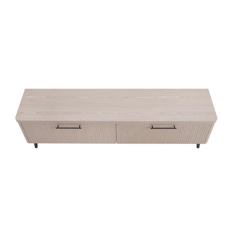 Fluted TV Stand for 75 Inch Screens with 2 Drawers and Metal Legs