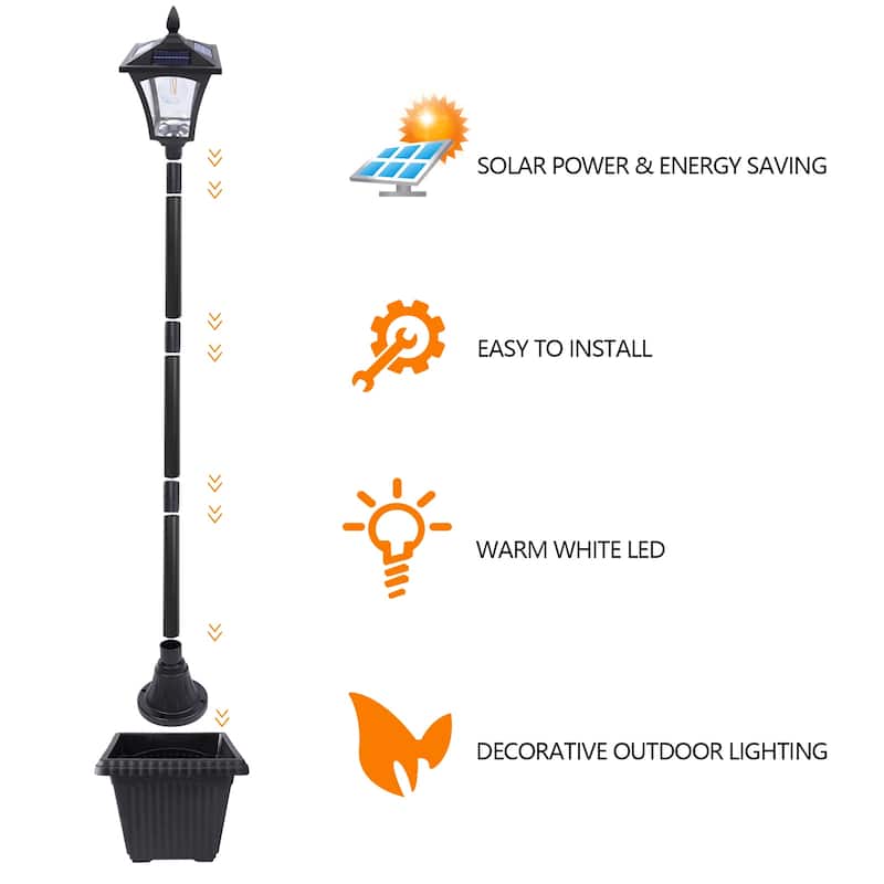 Solar Powered Lamp Post Lights Outdoor Garden Vintage Street Lighting - 63" Height