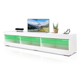 LED TV Stand with Glass Shelves - High Gloss Entertainment Center - Bed ...