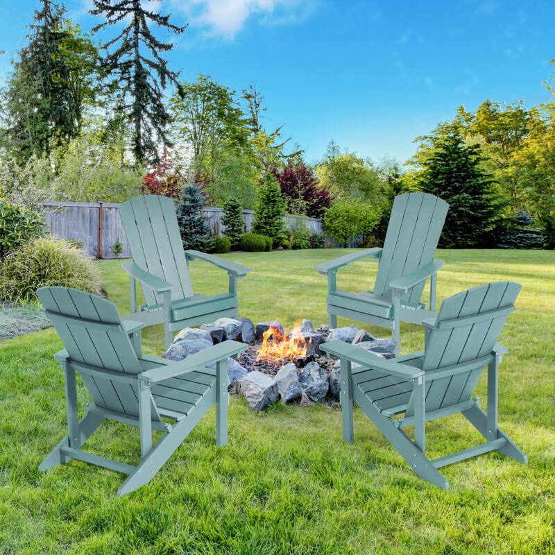 BONOSUKI Patio Adirondack Chair w/Cupholder,Weather Resistant-Set of 4 - Lake Blue