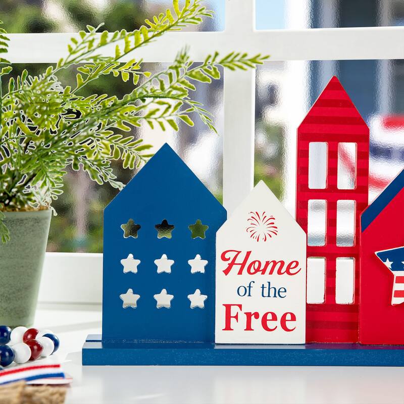 Glitzhome Wooden Patriotic/Americana Houses Stars Table Decor