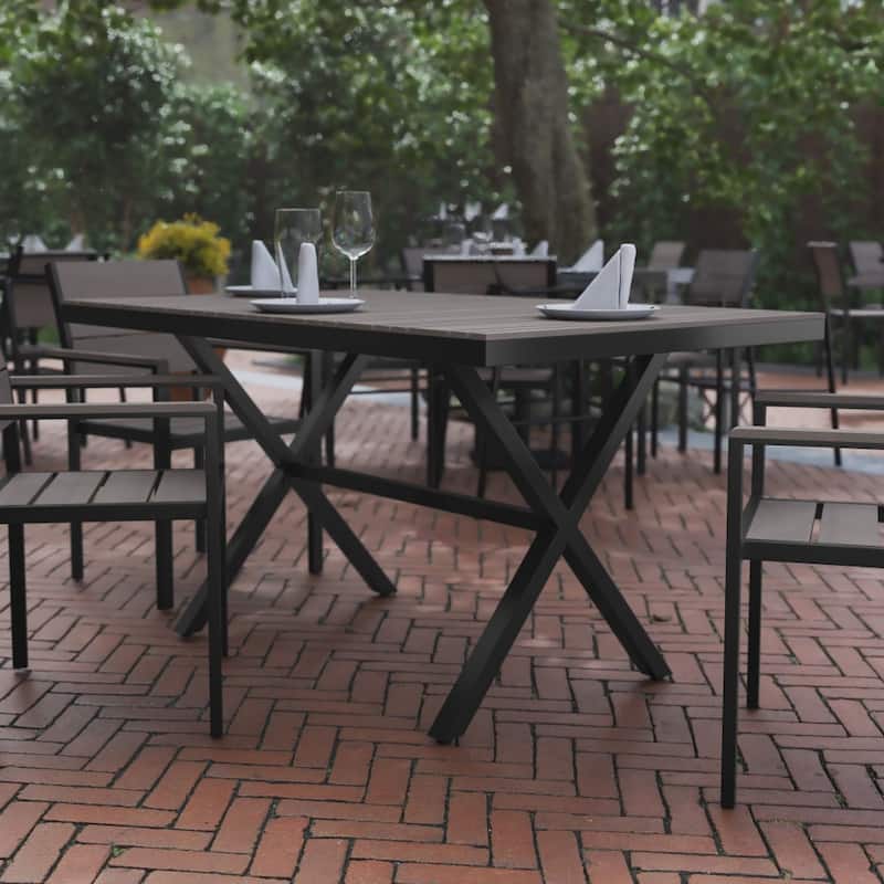 Commercial Grade Polyresin Slat Outdoor Patio Table