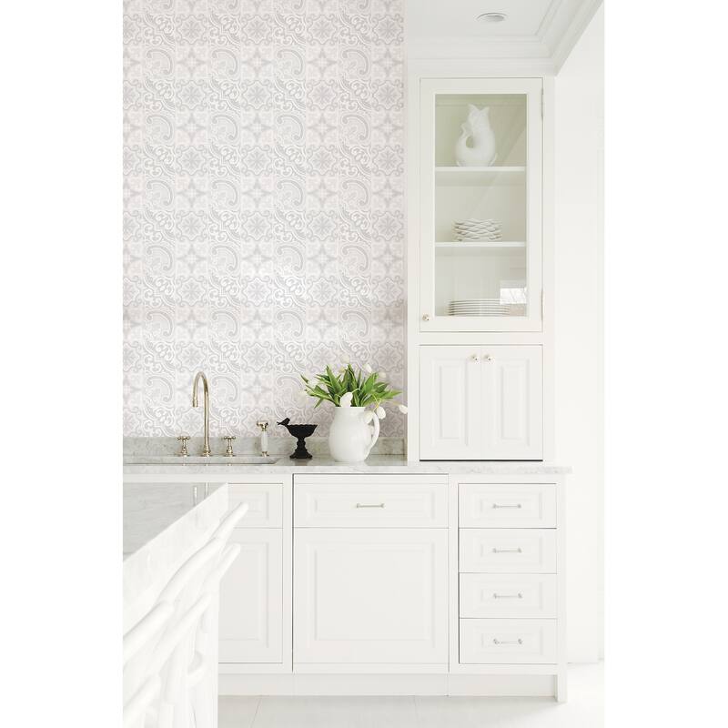 WallPops Holly Warm Grey Embossed Peel & Stick Backsplash Tiles