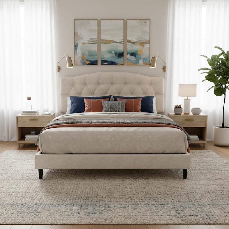 Upholstered Platform Bed with Curved Headboard by Harper&Bright Designs - Queen