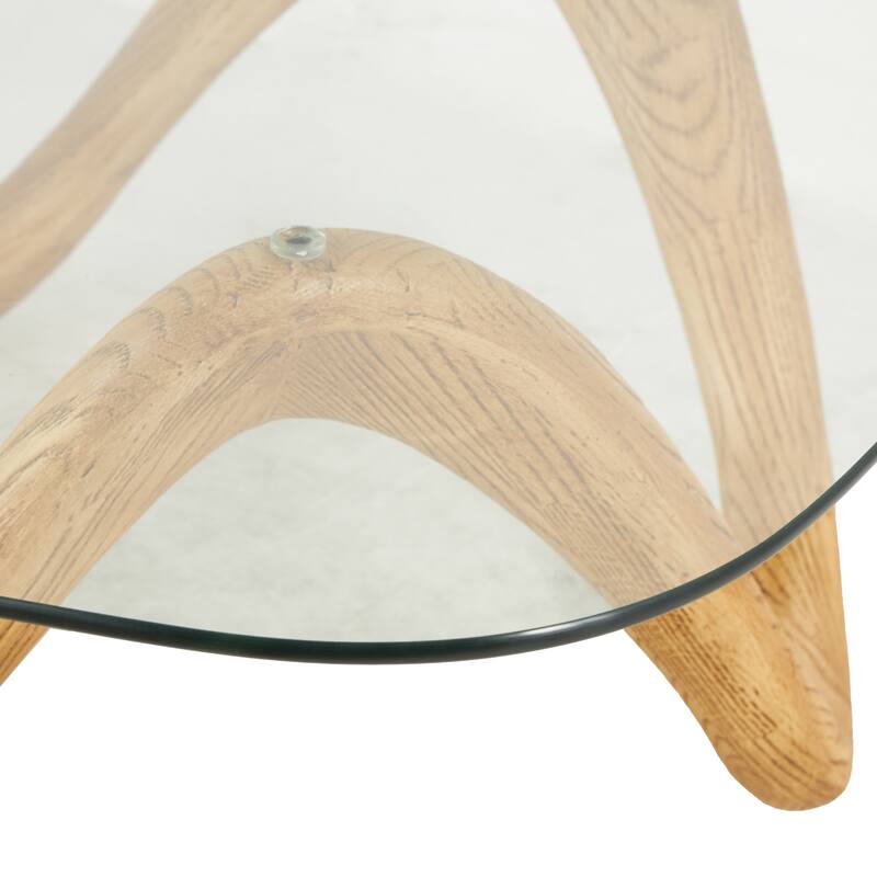 Polystone Abstract Wood Grain Inspired Wavy Accent Table with Glass Tabletop - Light Brown or Beige - Roche River Decor
