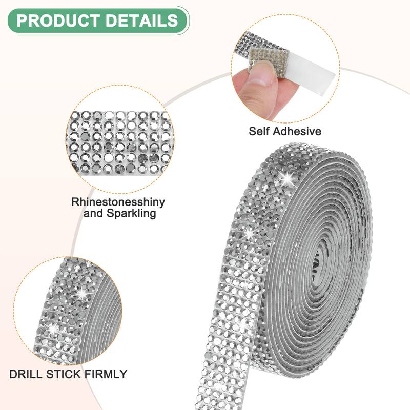 2-Roll Crystal Rhinestone Ribbon,0.5/1.1 Inch x 2 Yards for DIY - Silver