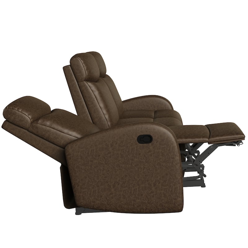 Strick & Bolton 3 Seat Distressed Faux Leather Reclining Loveseat
