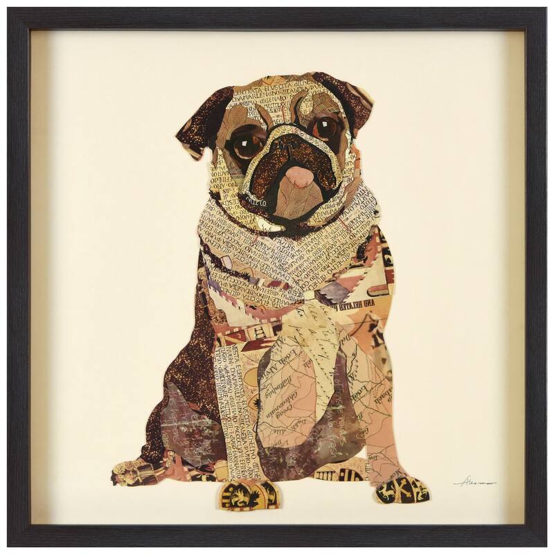 Empire Art "My Puggy" Alex Zeng's dimensional collage, under glass & a black shadow box frame