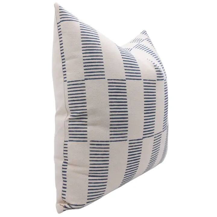 Block Printed Handcrafted Blue Pillow Cover - Zig Zag