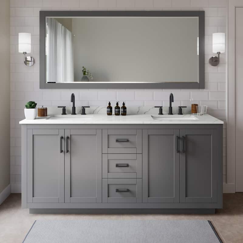 Wyndham Collection WCF292972D-QTZ-US3MXX Miranda 72" Free Standing - Dark Gray / Giotto Quartz Top / Matte Black