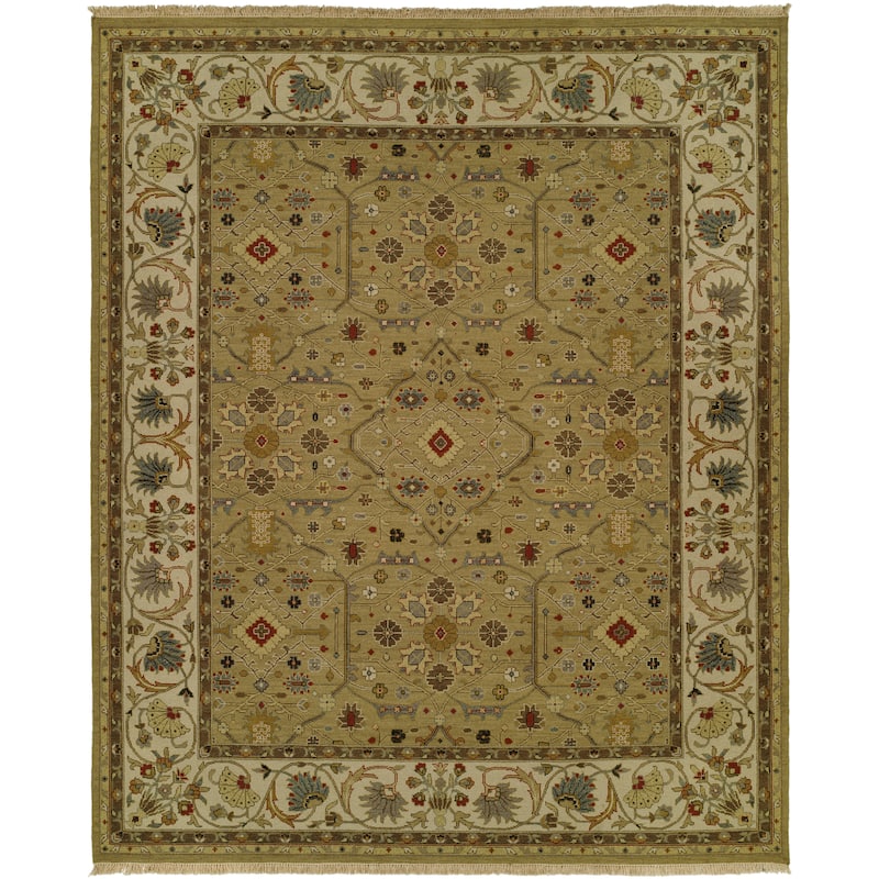 Traditional Green Flatweave Wool Area Rug - 6' Square - Green