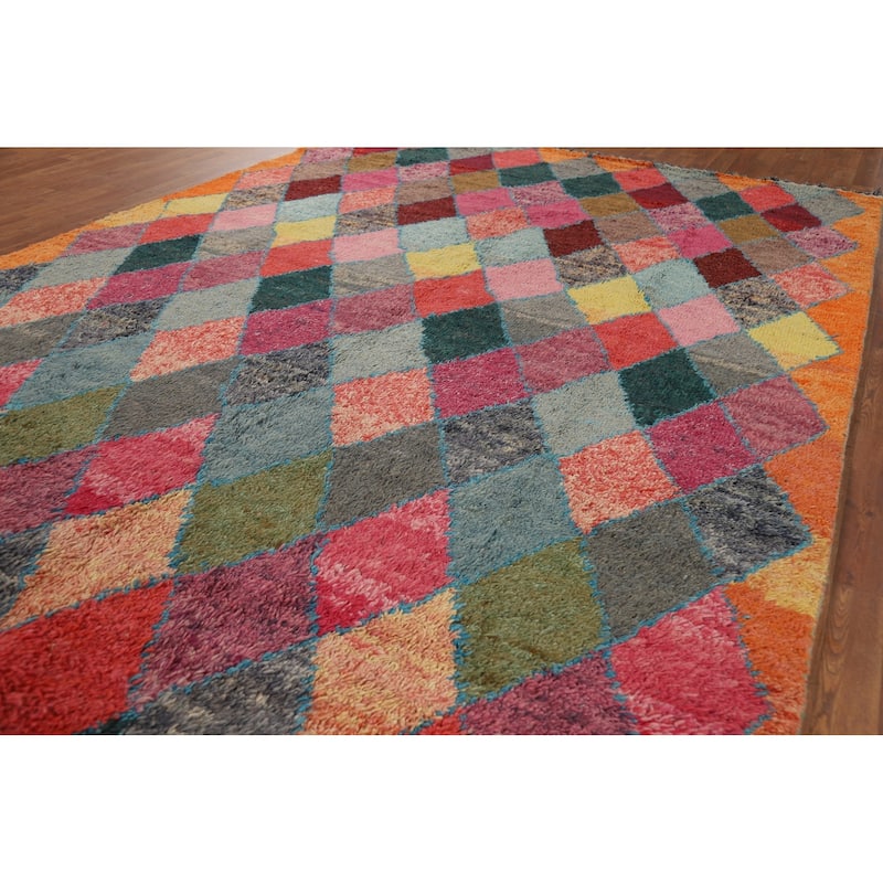 All-Over Trellis Moroccan Area Rug Hand-Knotted Wool Carpet - 7'7" x 11'2"