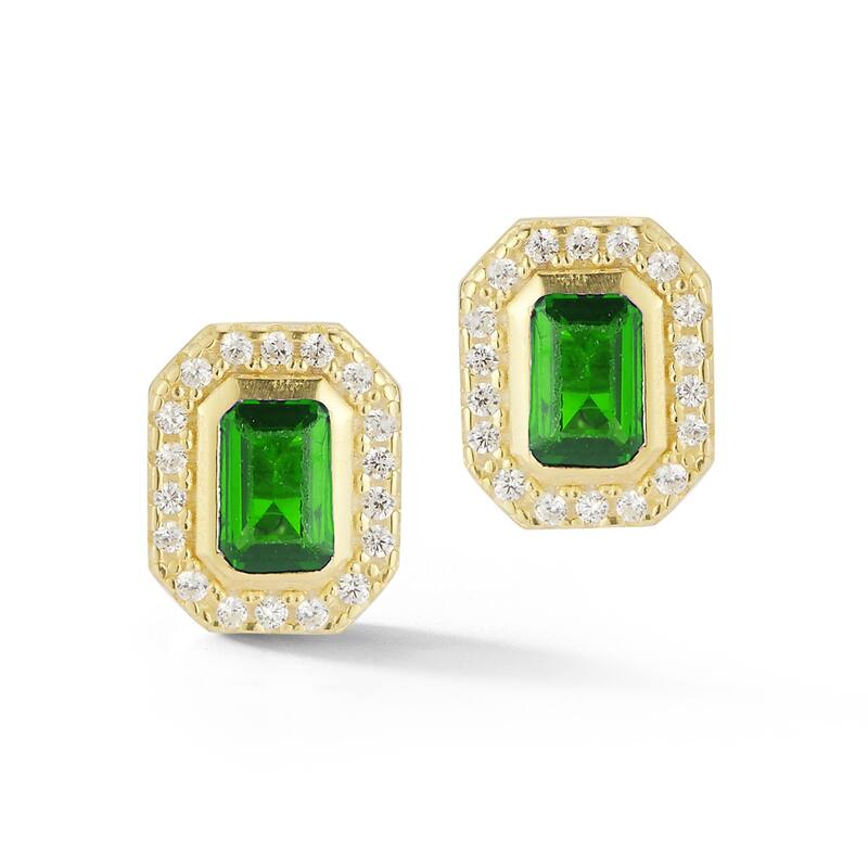 Soleil Sterling Silver Emerald Cut CZ Halo Studs