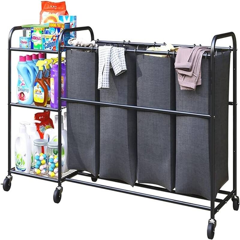 Laundry Hamper Sorter Removable Bags for Clothes Storage - 35.82"L x 33.46"W x 43.3"H - 35.82"L x 33.46"W x 43.3"H - Black