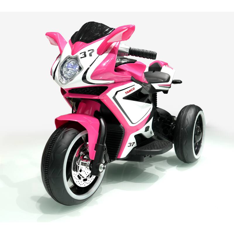 Children's Motorcycle with Headlight, Pink Ride on Motorcycle with Illuminated Wheels, Electric Car Toy with LED Lights