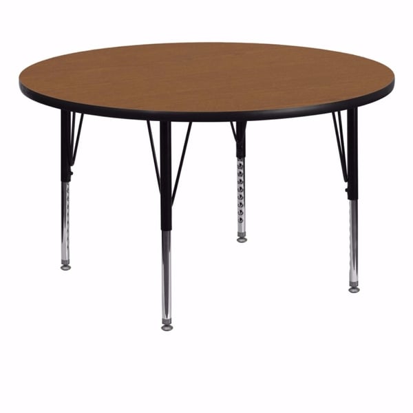 Offex 60'' Round Activity Table with Oak Thermal Fused Laminate Top and Height Adjustable Pre-School Legs - N/A