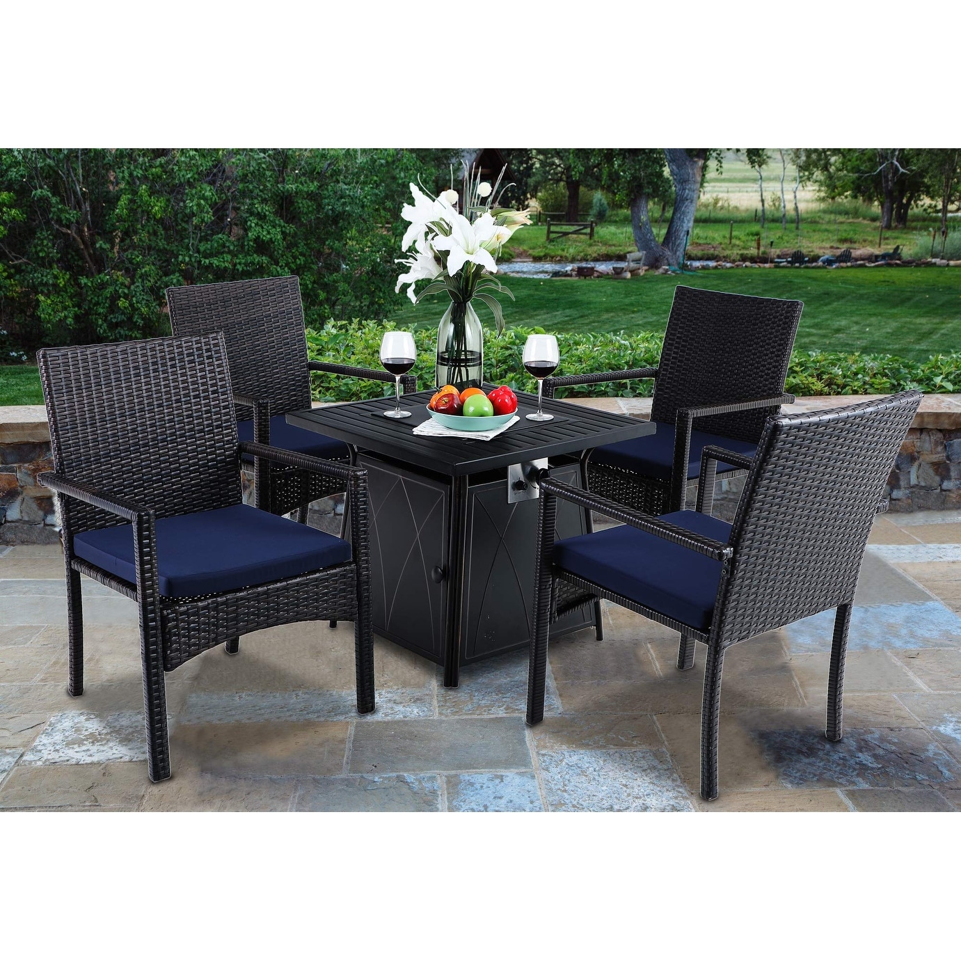 Phi Villa Gas Fire Pit Table 28 Inch Square Outdoor Patio Propane 50000 Btu Fire Pit Table With Lid And Blue Fire Glass Fire Tables Multikeratin Patio Lawn Garden